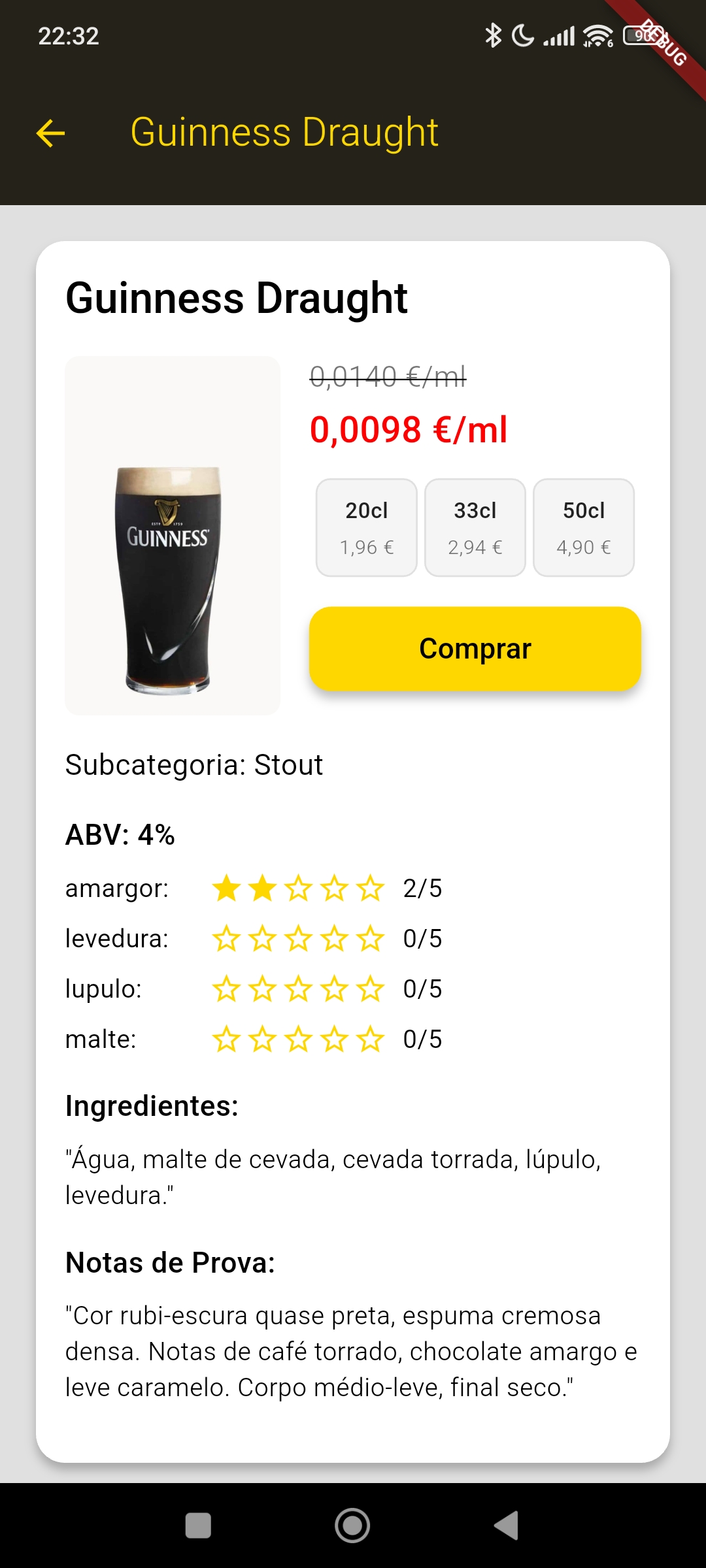 App Beats & Barrels - Detalhe do Produto Guinness